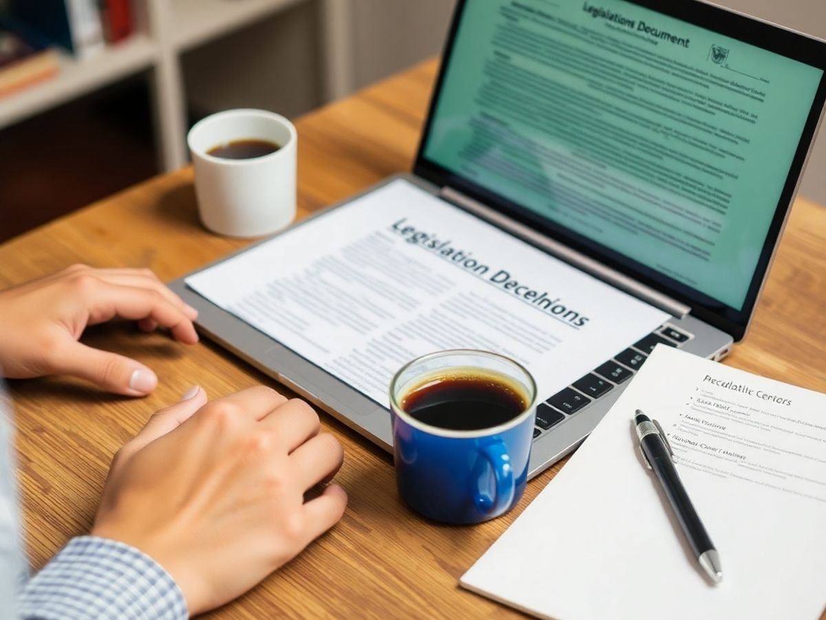 Persoană citind documente legislative la birou.